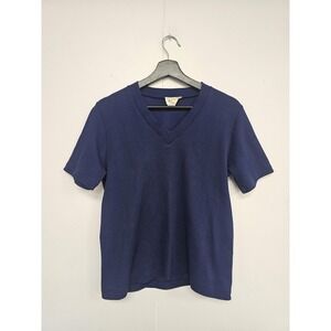 Vintage Lady Manhattan Sweater Womens Large Blue Knit V Neck Short Sleeve‎